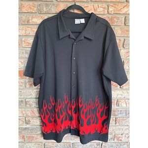 Vintage‎ Utility Men's Y2K Era Flames Flame Shirt Button Guy Fieri Flavor town L